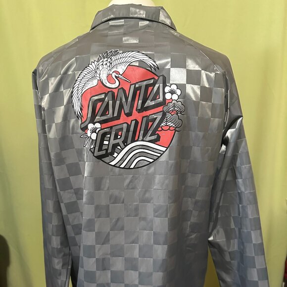 Santa Cruz Other - Santa Cruz Men's Checkered Silver Gray Windbreaker Jacket Large Polyester Button